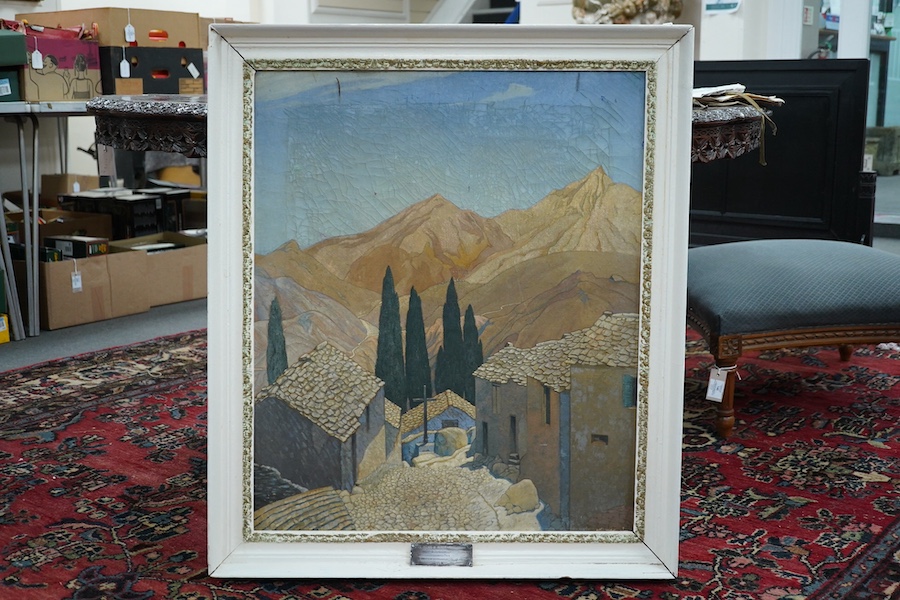 Guy Kortright (1877-1948), oil on canvas, ‘The pillars of heaven’, signed, applied plaque to the frame, ‘In remembrance of Elizabeth Price, first hearing aid technician’, 75 x 62cm. Condition - poor